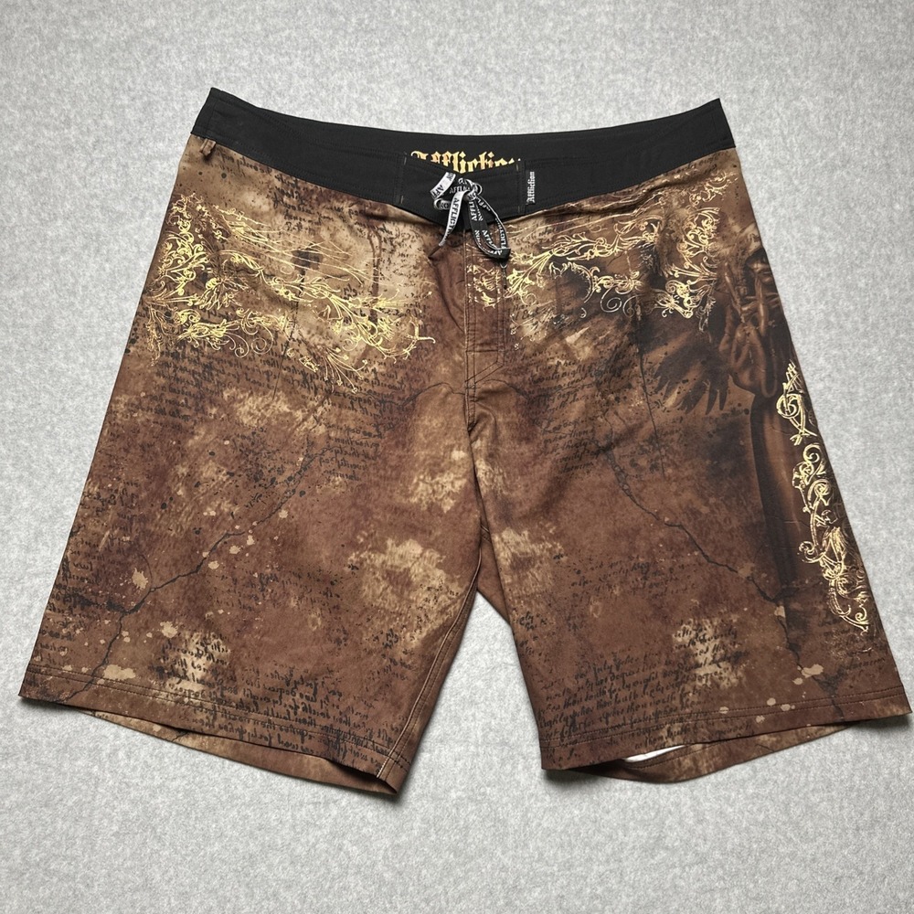 Affliction Board Shorts Mens Size 42 Print Skull Grunge Goth Swim Trunks